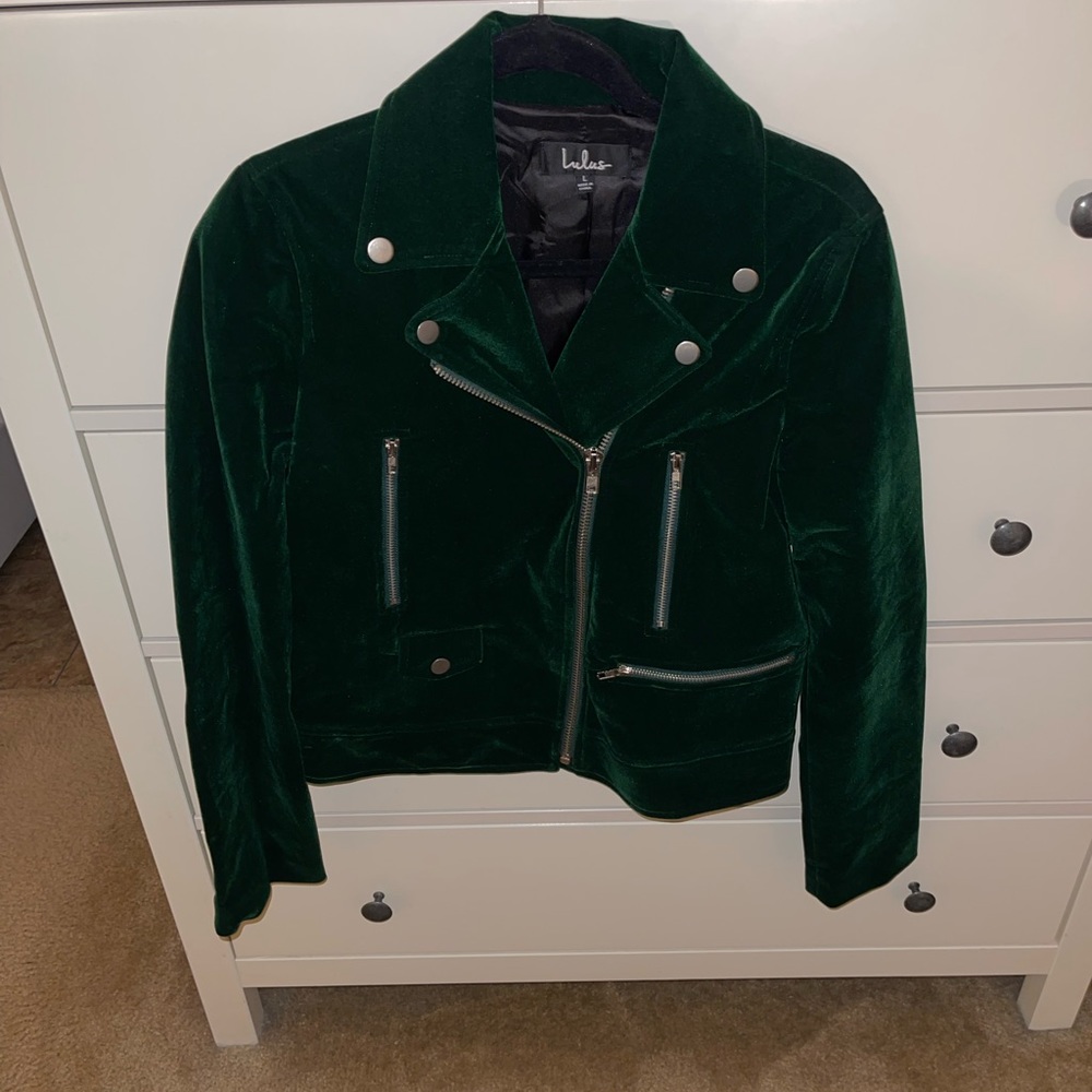 Lulus Green Velvet Moto Jacket